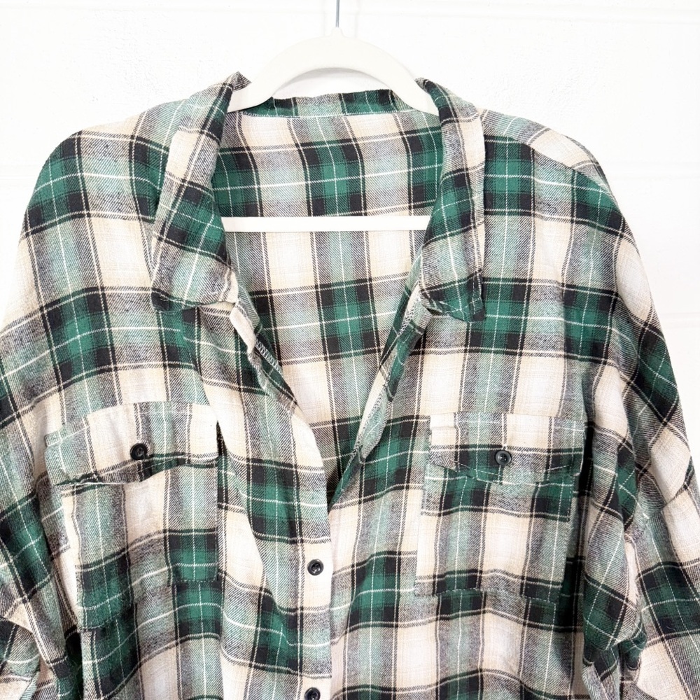 Unisex Green Plaid Long Sleeve Button Down Shirt Size XL - Picture 6 of 6